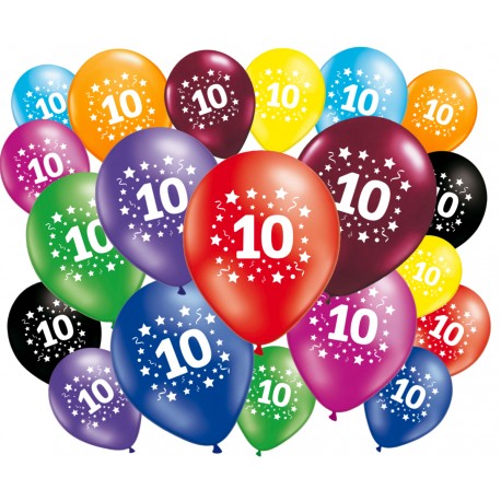 Lot de 20 ballons anniversaire 10 ans